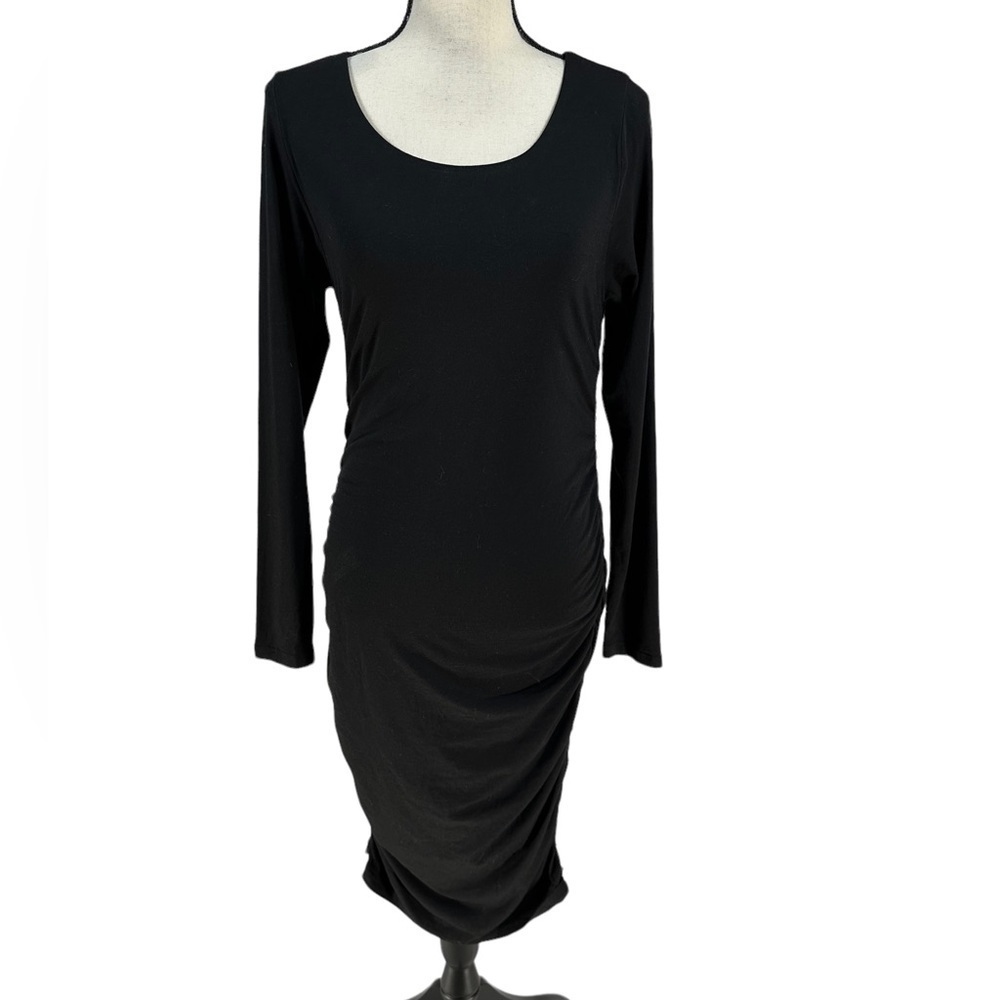 Angel Maternity Long Sleeve Side Ruched Midi Dress - Black - size Small